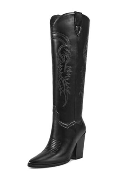 Other - Women's Matte Black Brown Pointed Toe Chunky Heel Western Rubber Boots